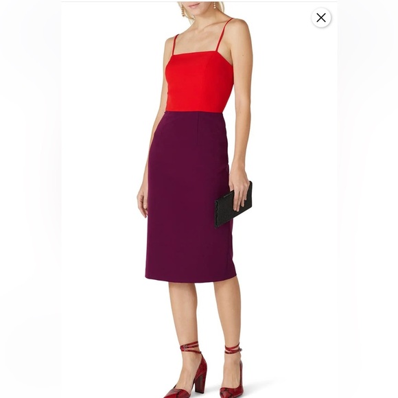 Milly Cady Colorblock Red Purple Sleeveless Pencil Dress- Size 4 - Picture 2 of 9
